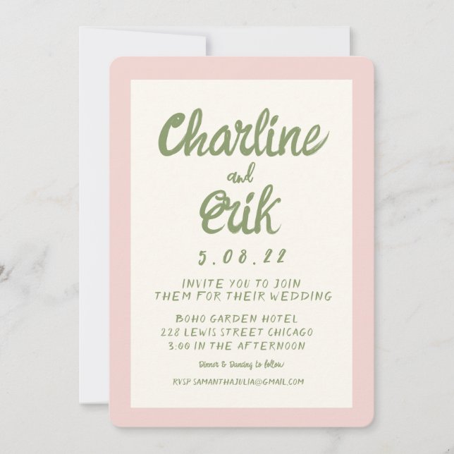 Handwriting Pastel Retro Wedding invitation Card (Front)
