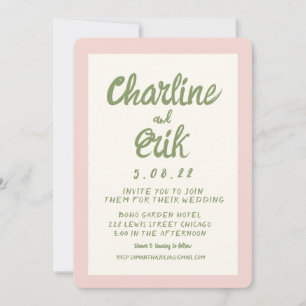 Handwriting Pastel Retro Wedding invitation Card