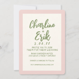 Handwriting Pastel Retro Wedding invitation Card