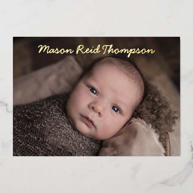 Handwriting Photo Birth Announcement Card (Front)