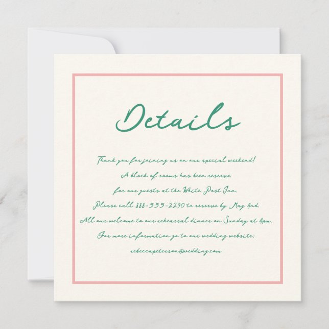 Handwriting Pinky Pastel Retro Wedding Details Invitation (Front)