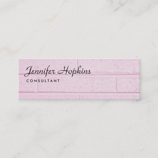 Handwriting Plain Pink Wall Modern Slim Feminine Mini Business Card (Front)