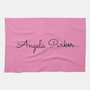 Handwriting Plain Simple Pink Professional Modern Tea Towel
