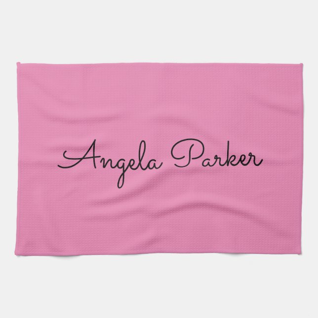 Handwriting Plain Simple Pink Professional Modern Tea Towel (Horizontal)