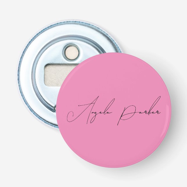 Handwriting Plain Simple Pink Professional Name Bottle Opener (Front)