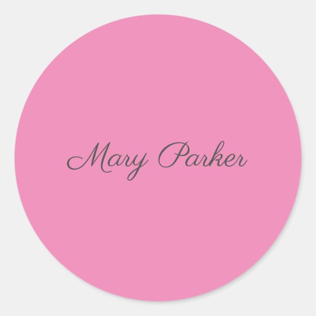 Handwriting Plain Simple Pink Professional Name Classic Round Sticker (Front)