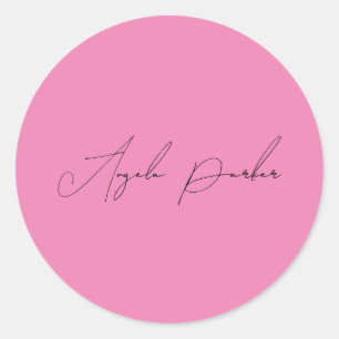 Handwriting Plain Simple Pink Professional Name Classic Round Sticker