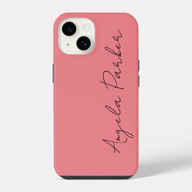 Handwriting Plain Simple Pink Professional Name iPhone Case (Back)