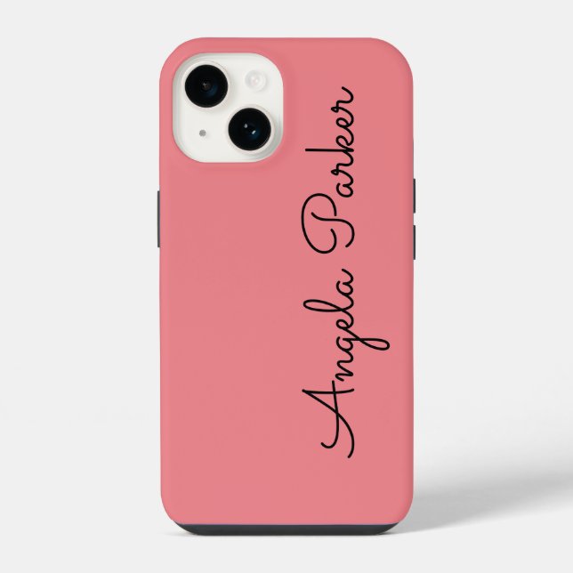 Handwriting Plain Simple Pink Professional Name iPhone Case (Back)