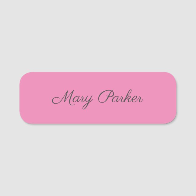 Handwriting Plain Simple Pink Professional Name Name Tag (Front)