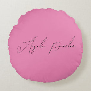 Handwriting Plain Simple Pink Professional Name Round Cushion