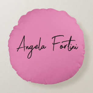 Handwriting Plain Simple Pink Professional Name Round Cushion
