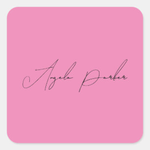 Handwriting Plain Simple Pink Professional Name Square Sticker