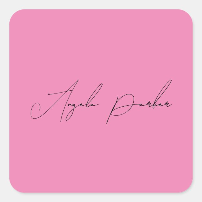 Handwriting Plain Simple Pink Professional Name Square Sticker (Front)