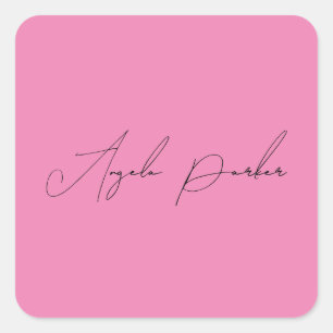 Handwriting Plain Simple Pink Professional Name Square Sticker