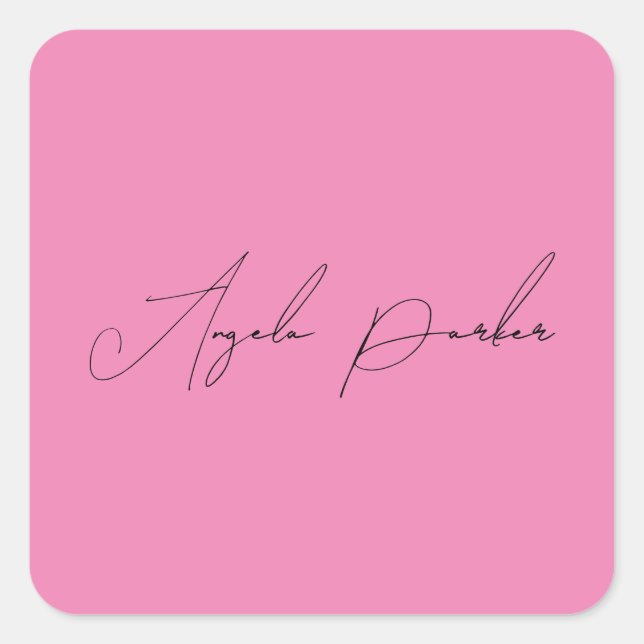 Handwriting Plain Simple Pink Professional Name Square Sticker (Front)