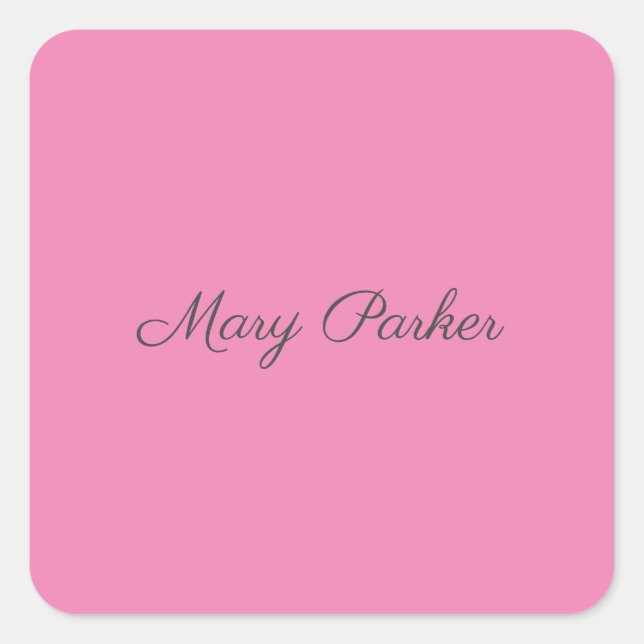 Handwriting Plain Simple Pink Professional Name Square Sticker (Front)