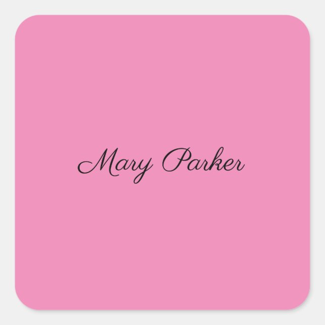 Handwriting Plain Simple Pink Professional Name Square Sticker (Front)