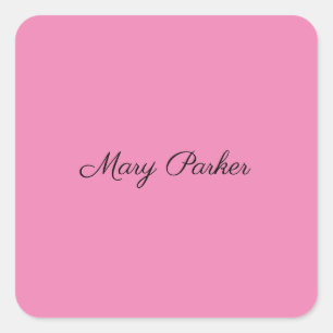 Handwriting Plain Simple Pink Professional Name Square Sticker