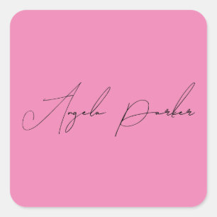 Handwriting Plain Simple Pink Professional Name Square Sticker