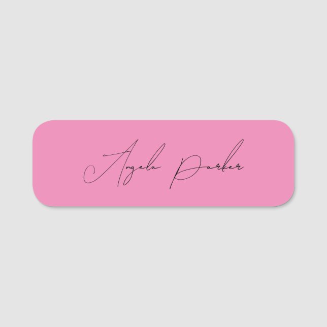Handwriting Plain Simple Pink Professional Name Tag (Front)