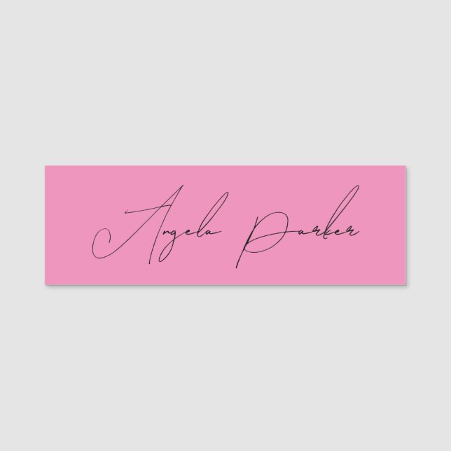 Handwriting Plain Simple Pink Professional Name Tag (Front)