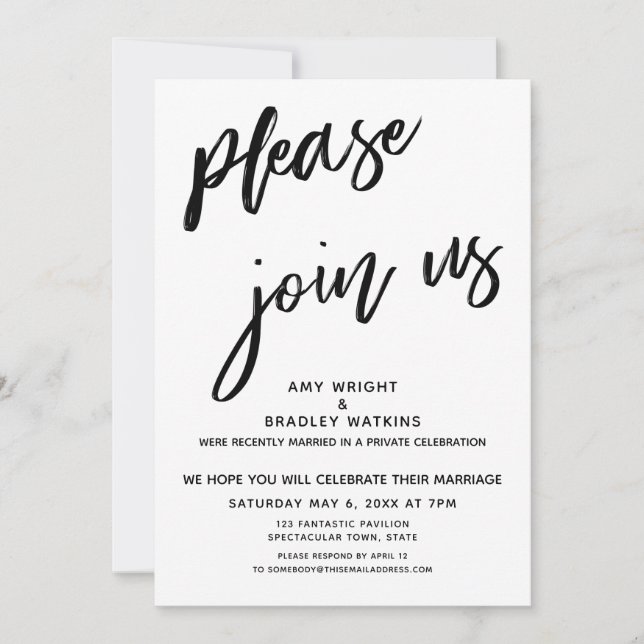 Handwriting Please Join Us After Wedding Reception Invitation (Front)