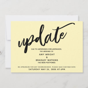 Handwriting Postponed Wedding Pale Yellow Card