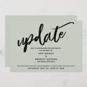 Handwriting Postponed Wedding Update Sage Card