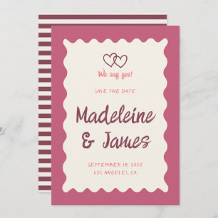 Handwriting Retro Bold Pink Red Wedding Save The Date