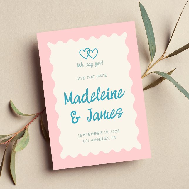 Handwriting Retro Bold Pink Turquoise Wedding Save The Date (Creator Uploaded)