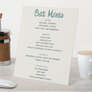 Handwriting Retro Green Blue Wedding Bar Menu Pedestal Sign