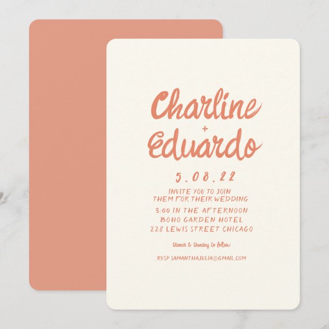 Handwriting Retro  Simple Wedding invitation Card (Front/Back)