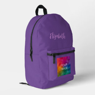 Handwriting Script Custom Royal Purple Solid Colou Printed Backpack