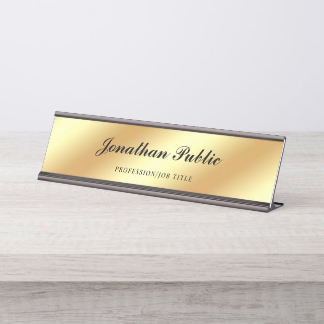 Handwriting Script Elegant Gold Modern Template Desk Name Plate (Front)