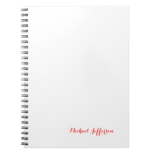 Handwriting Script Elegant Plain Simple Red White Notebook (Front)