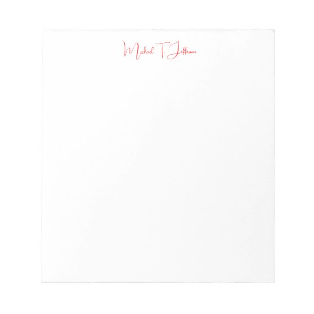 Handwriting Script Elegant Plain Simple Red White Notepad (Front)
