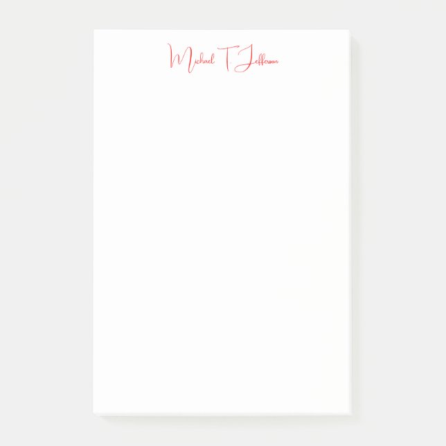 Handwriting Script Elegant Plain Simple Red White Post-it Notes (Front)
