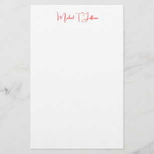 Handwriting Script Elegant Plain Simple Red White Stationery