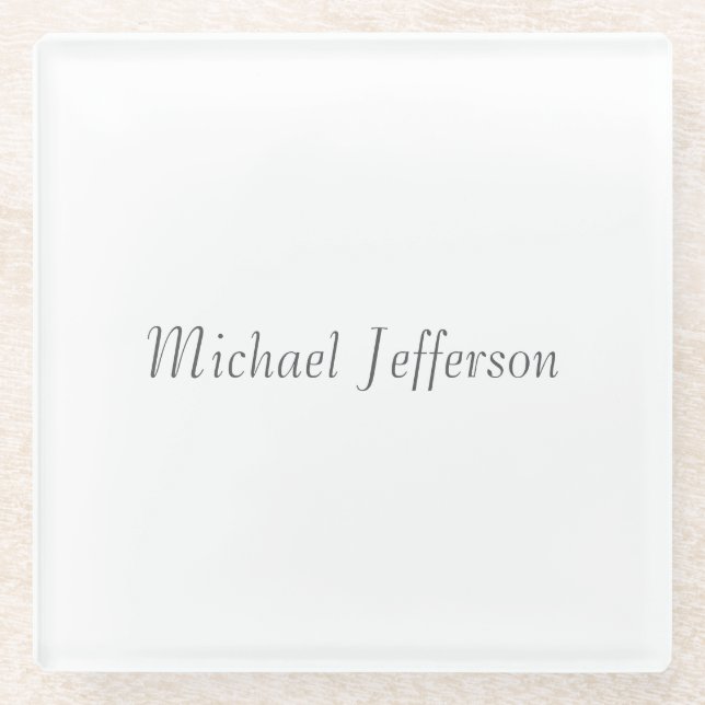 Handwriting Script Name Elegant Plain Simple Glass Coaster (Front)