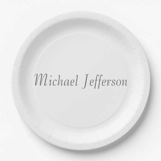 Handwriting Script Name Elegant Plain Simple Paper Plate (Front)