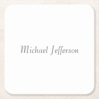 Handwriting Script Name Elegant Plain Simple Square Paper Coaster