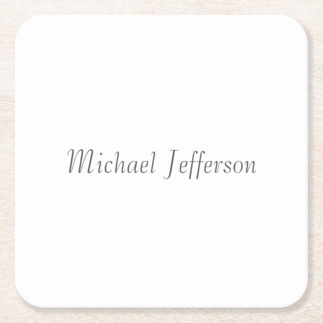 Handwriting Script Name Elegant Plain Simple Square Paper Coaster (Front)