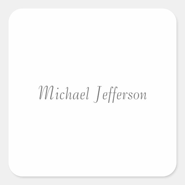 Handwriting Script Name Elegant Plain Simple Square Sticker (Front)