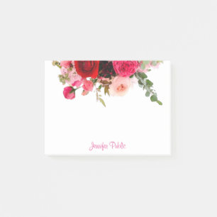 Handwriting Script Name Floral Watercolor Roses Post-it Notes