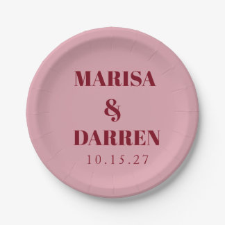 Handwriting Script Red Pink Custom Wedding Paper Plate