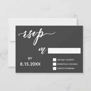 Handwriting Script RSVP in Bold White on Dark Grey