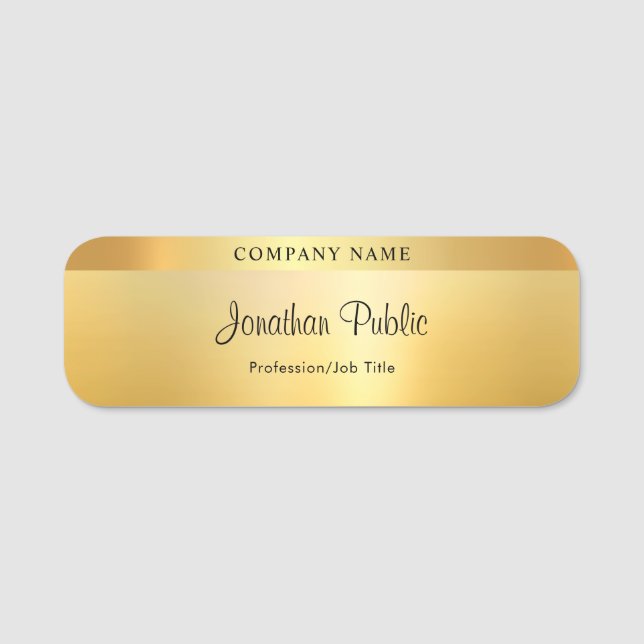 Handwriting Script Template Modern Glamour Gold Name Tag (Front)