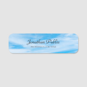 Handwriting Script Template Trendy Nature Blue Sky Name Tag