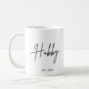 Handwriting Simple Hubby Wifey Wedding Date Couple Coffee Mug